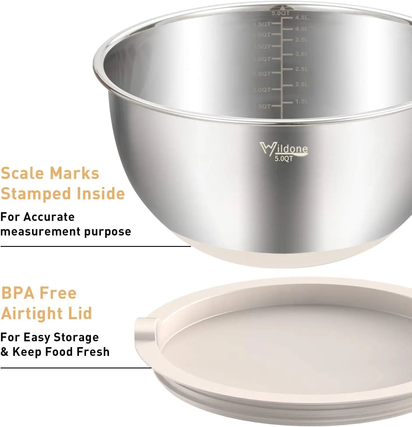5-Piece Stainless Steel Mixing Bowls With Airtight Lids