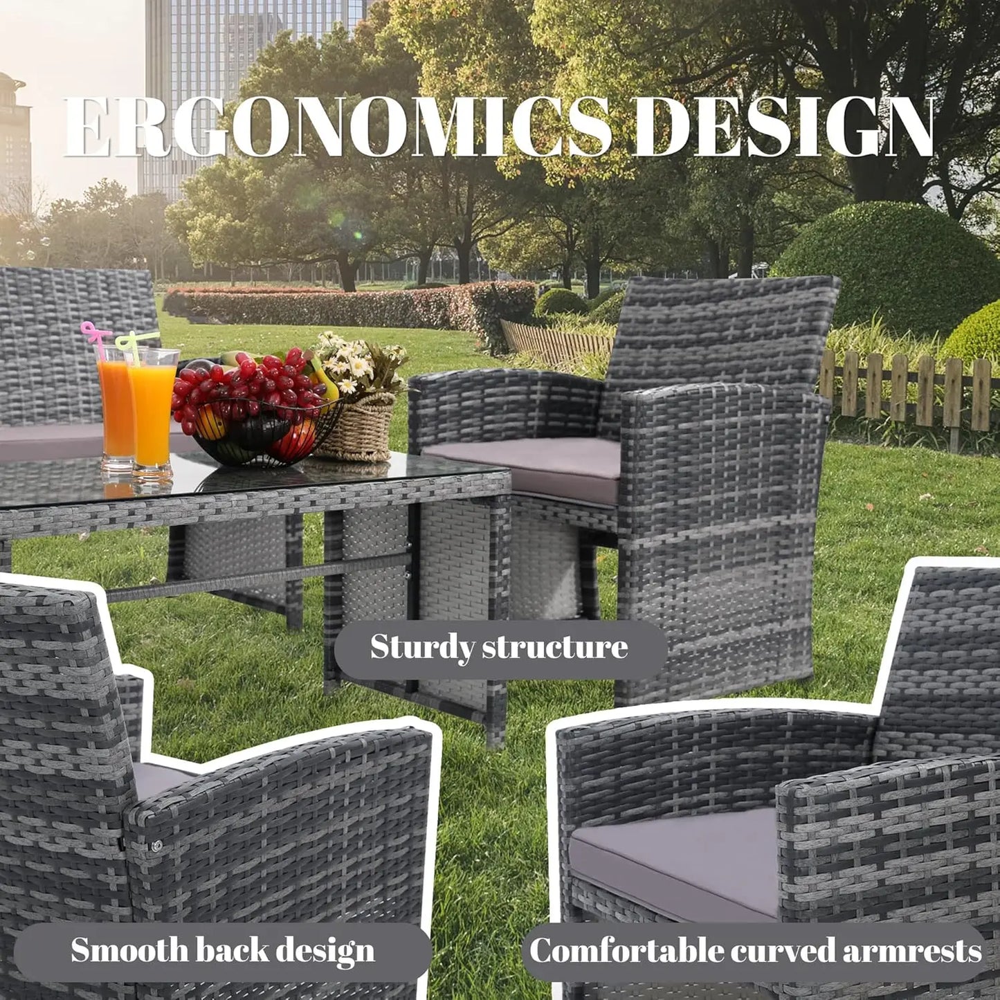 4 Pieces Rattan Patio Furniture Set