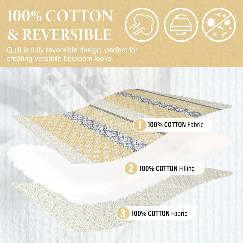 Yellow Cotton Floral Queen Quilt Set