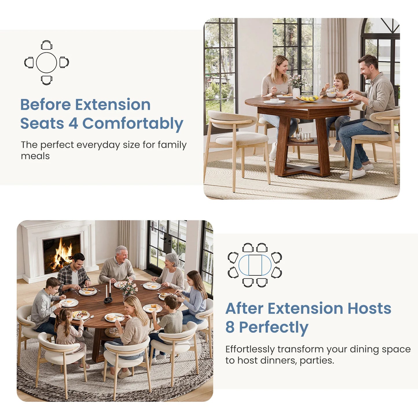 Modern Extendable Wood Round Dining Table
