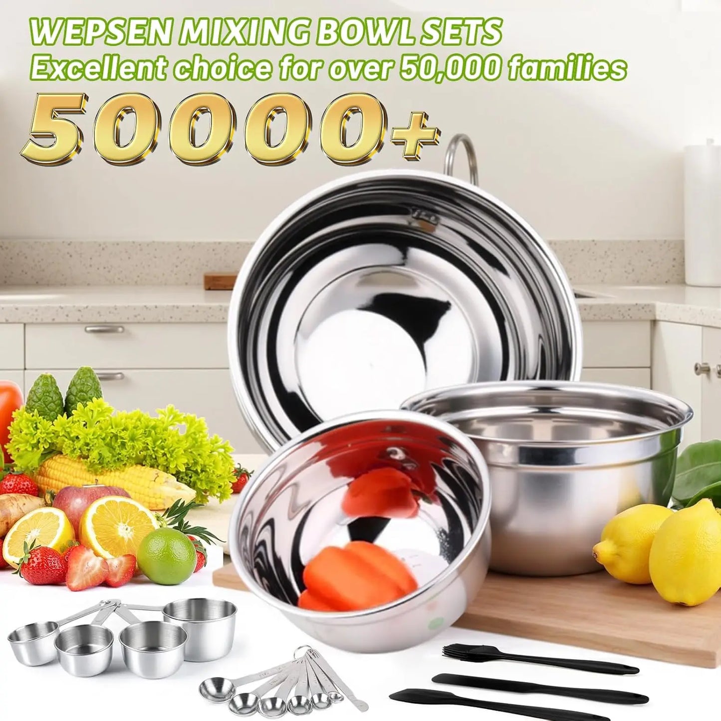 25-Piece Stainless Steel Mixing Bowls Set with Airtight Lids