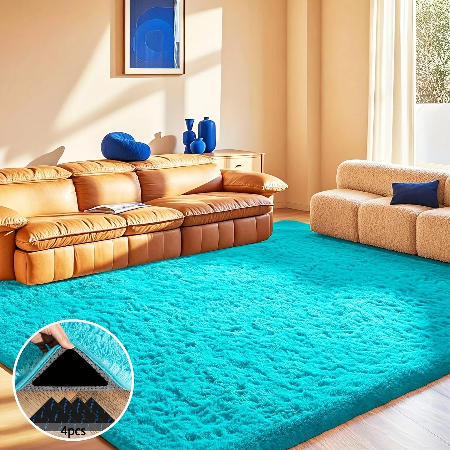Blue Soft Shaggy Luxury Plush Carpet