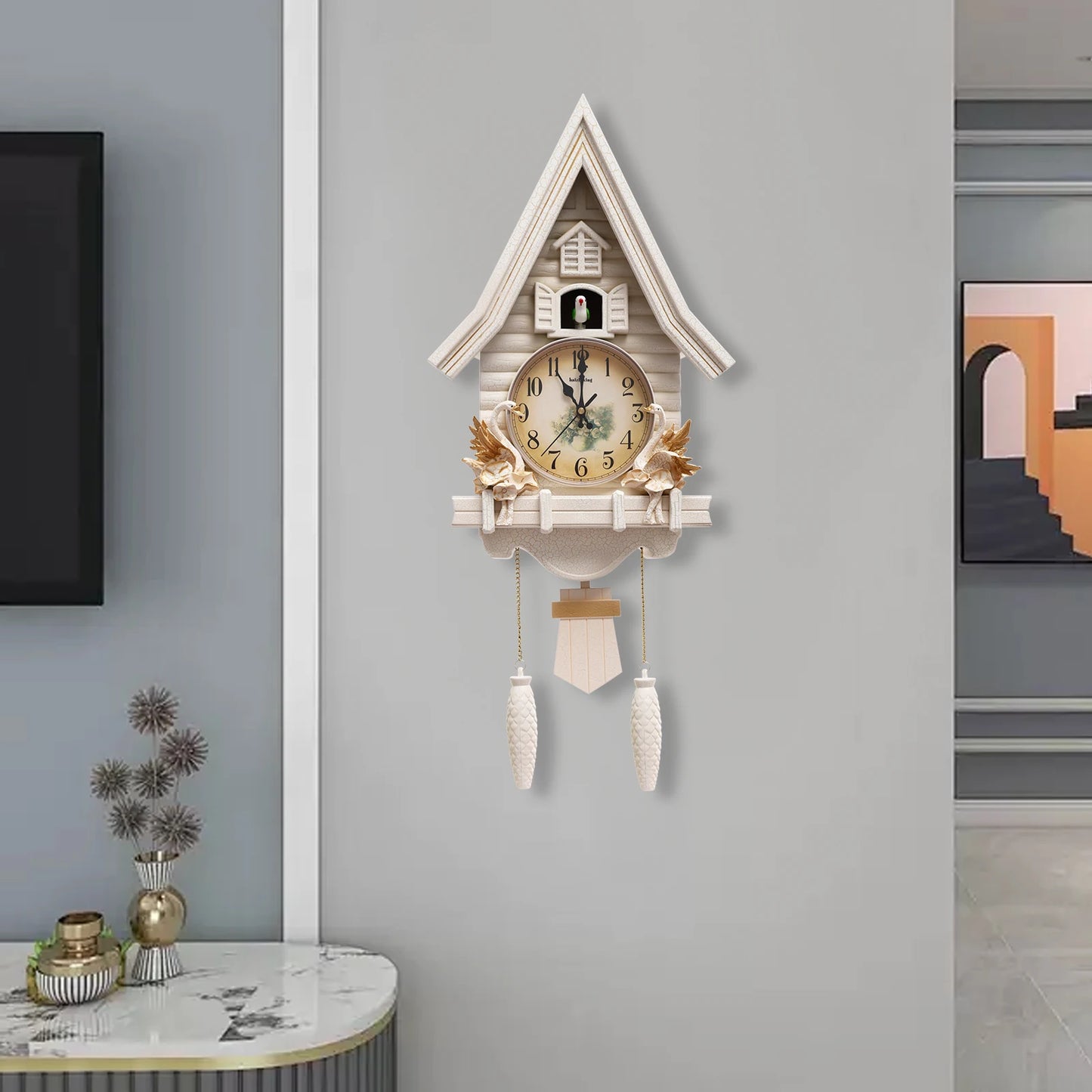 White Cuckoo Wall Clock Antique Style
