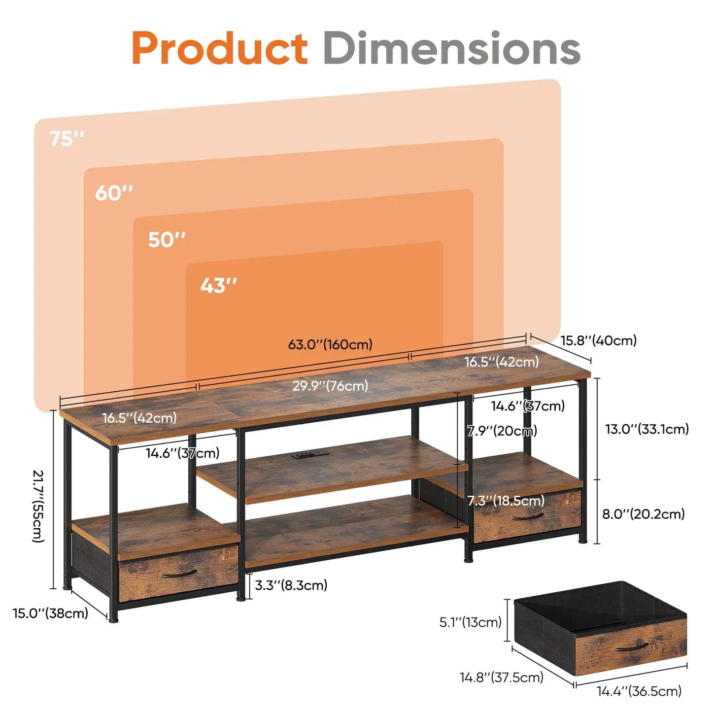 63-Inch Wooden TV Stand for TVs Up to 75 Inches