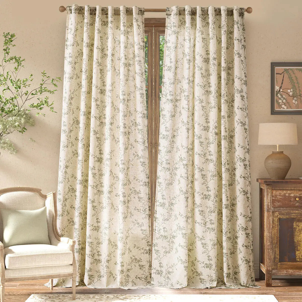 JINCHAN 2 Flower Patterned Drapes