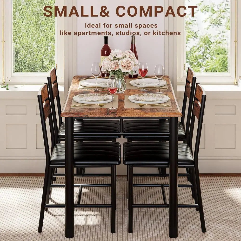 Rustic Brown Dining Table Set for 4