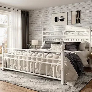 54" Metal King Bed Frame With Tall Headboard & Footboard