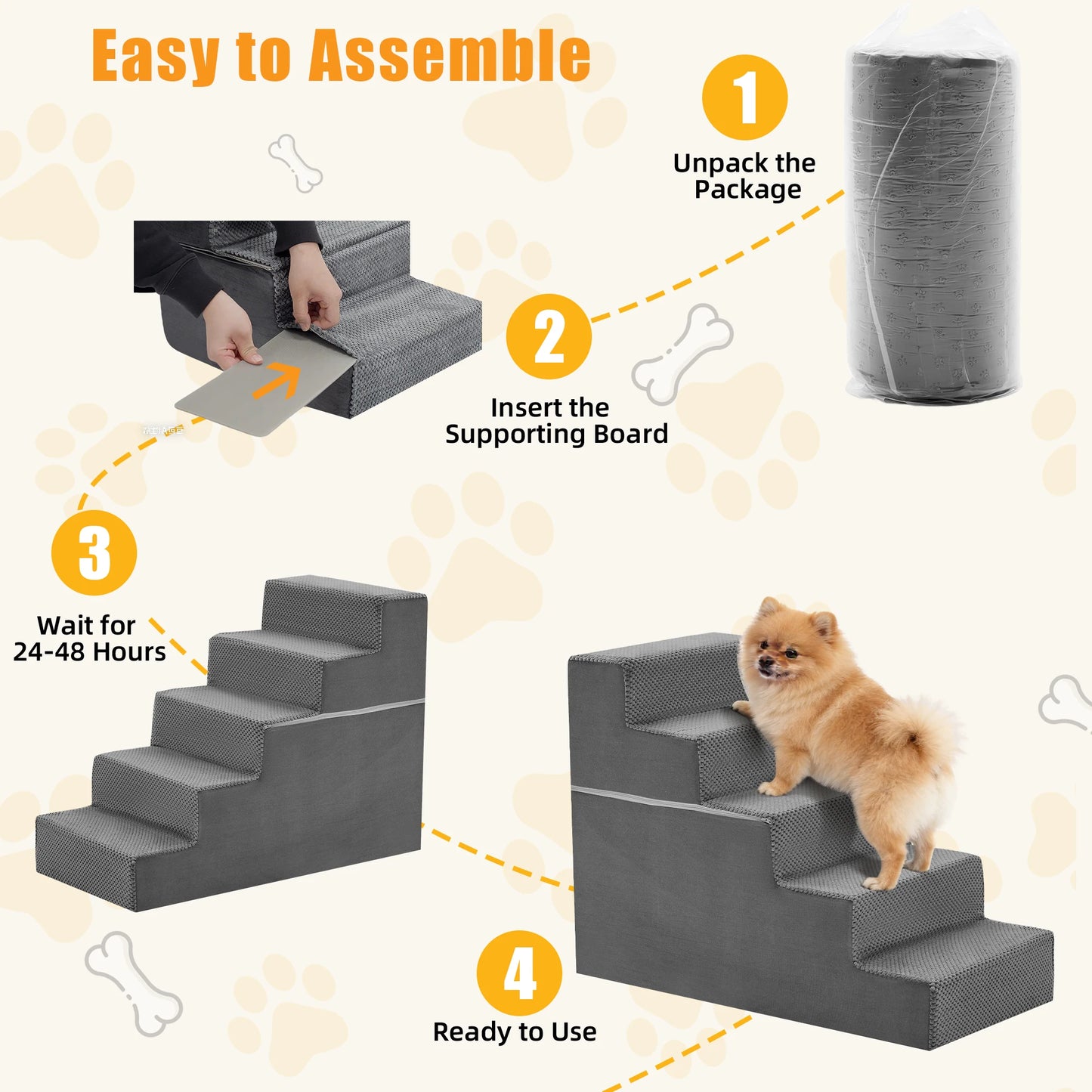 3/4/5-Step Foam Dog Stairs for Small Pets