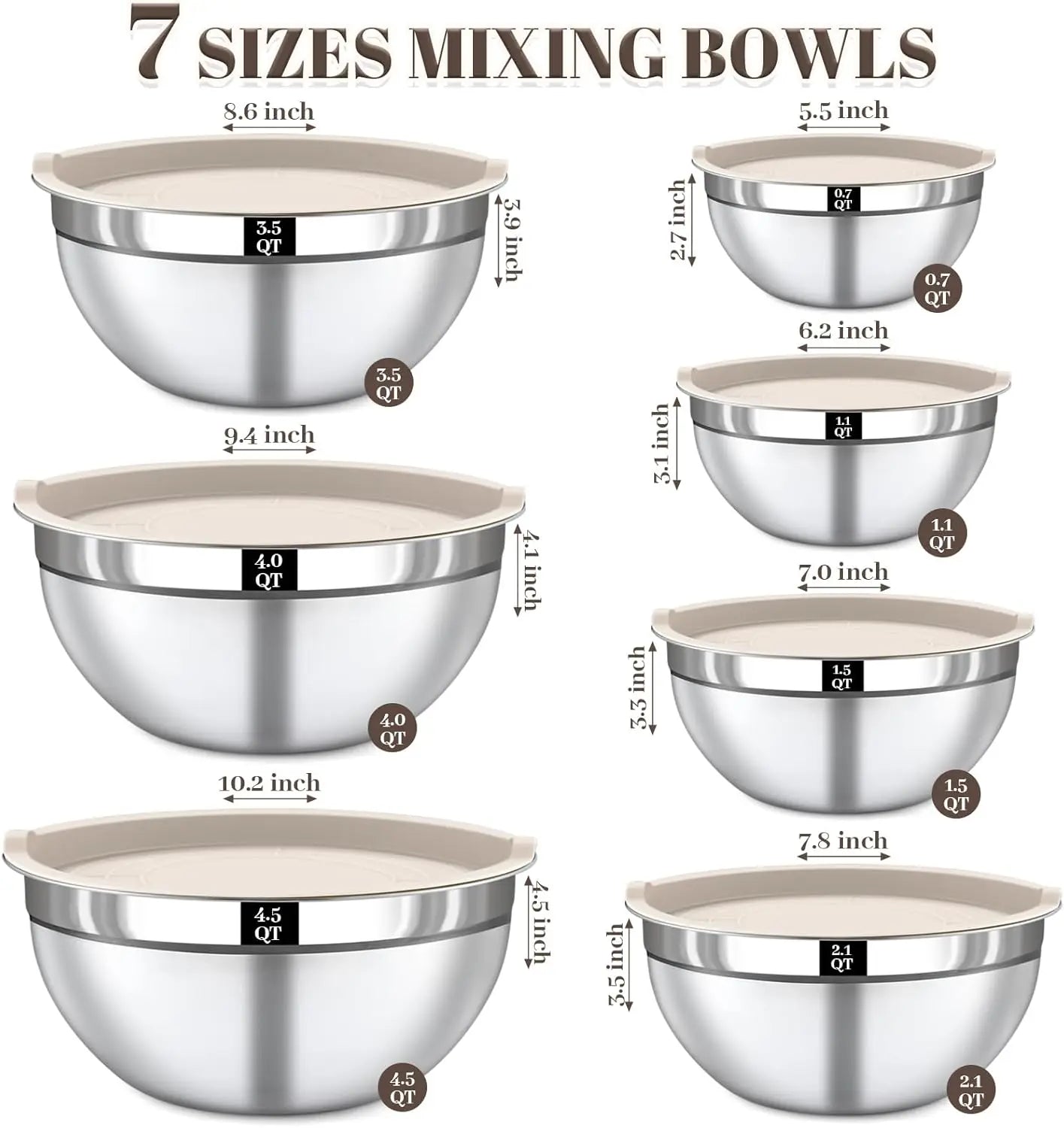 7-Piece Stainless Steel Mixing Bowls With Lids