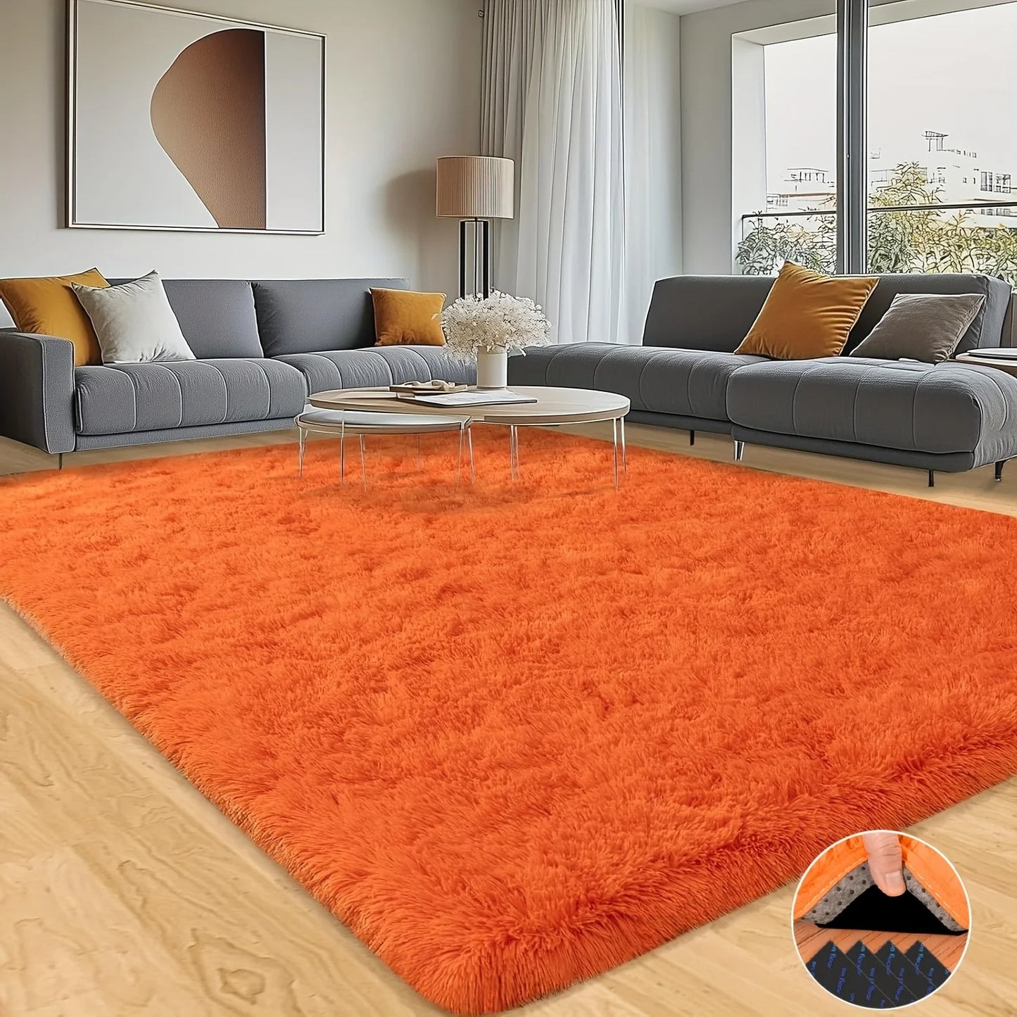 Luxury Plush Orange Soft Shaggy Non-Slip Decor Rug