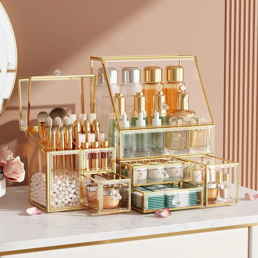 Makeup Organizer with Gold Frame