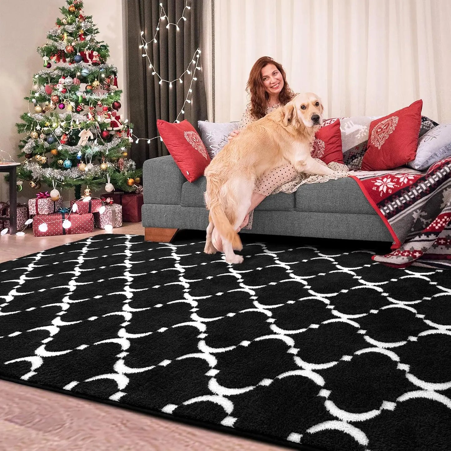 Black/Gray Plush Geometric Rug
