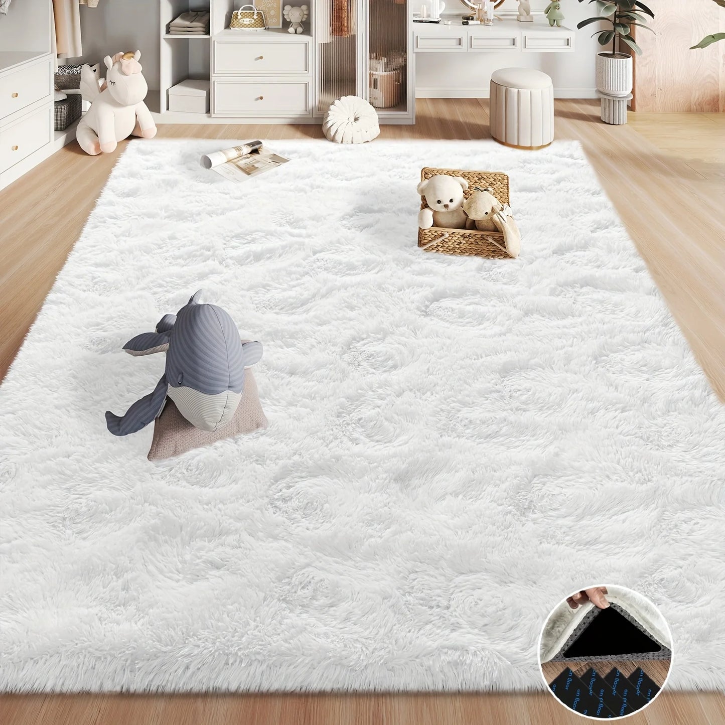 Modern Plush White Fluffy Shaggy Non-Slip Rug