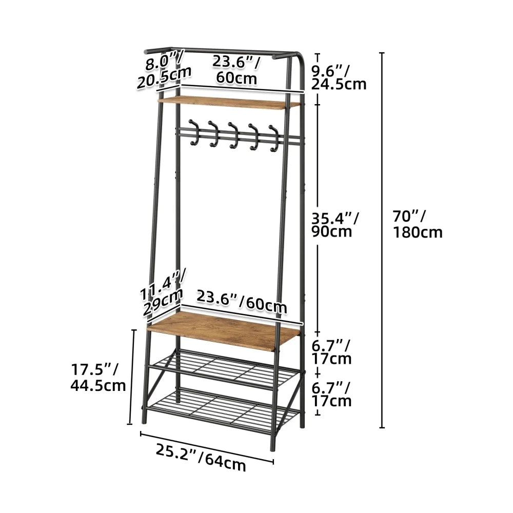 Entryway Coat Rack With Hooks & Steel Frame