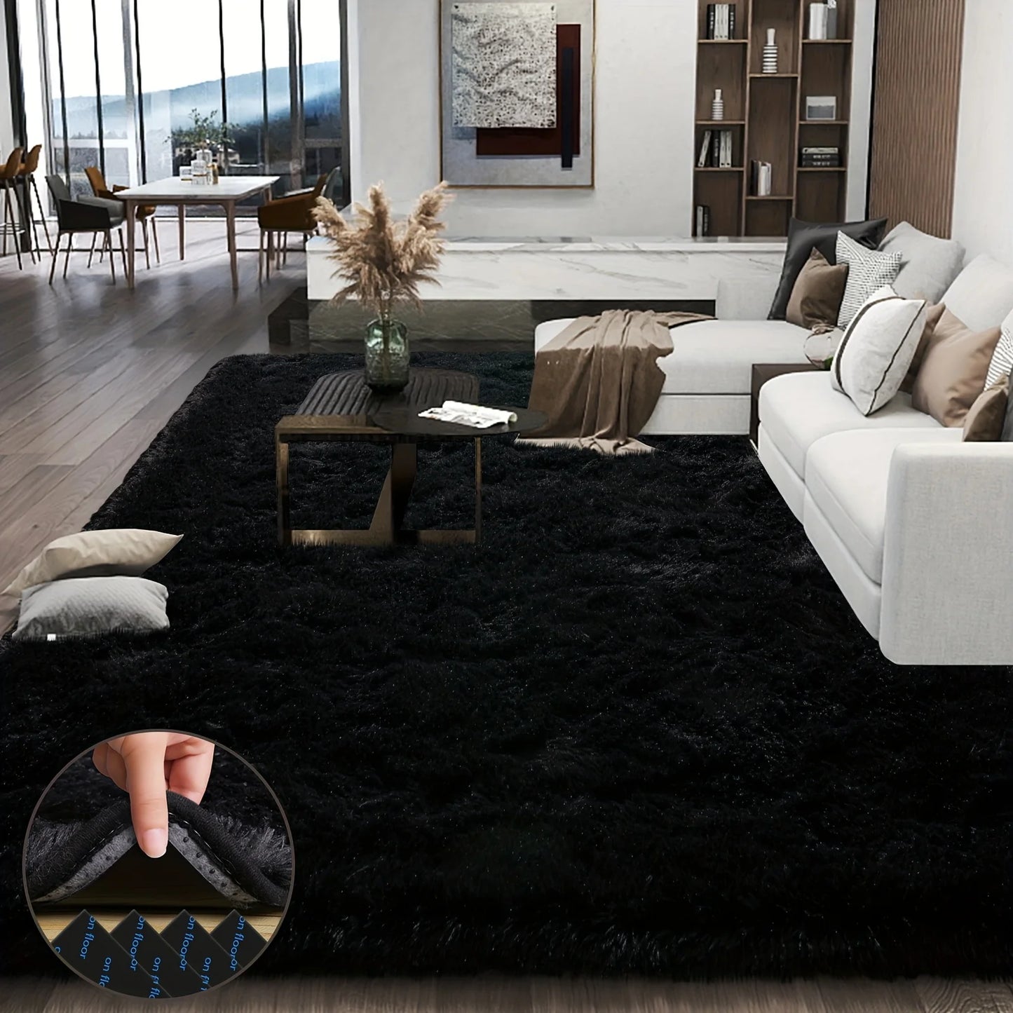 Super Soft Fluffy Black Decorative Rug