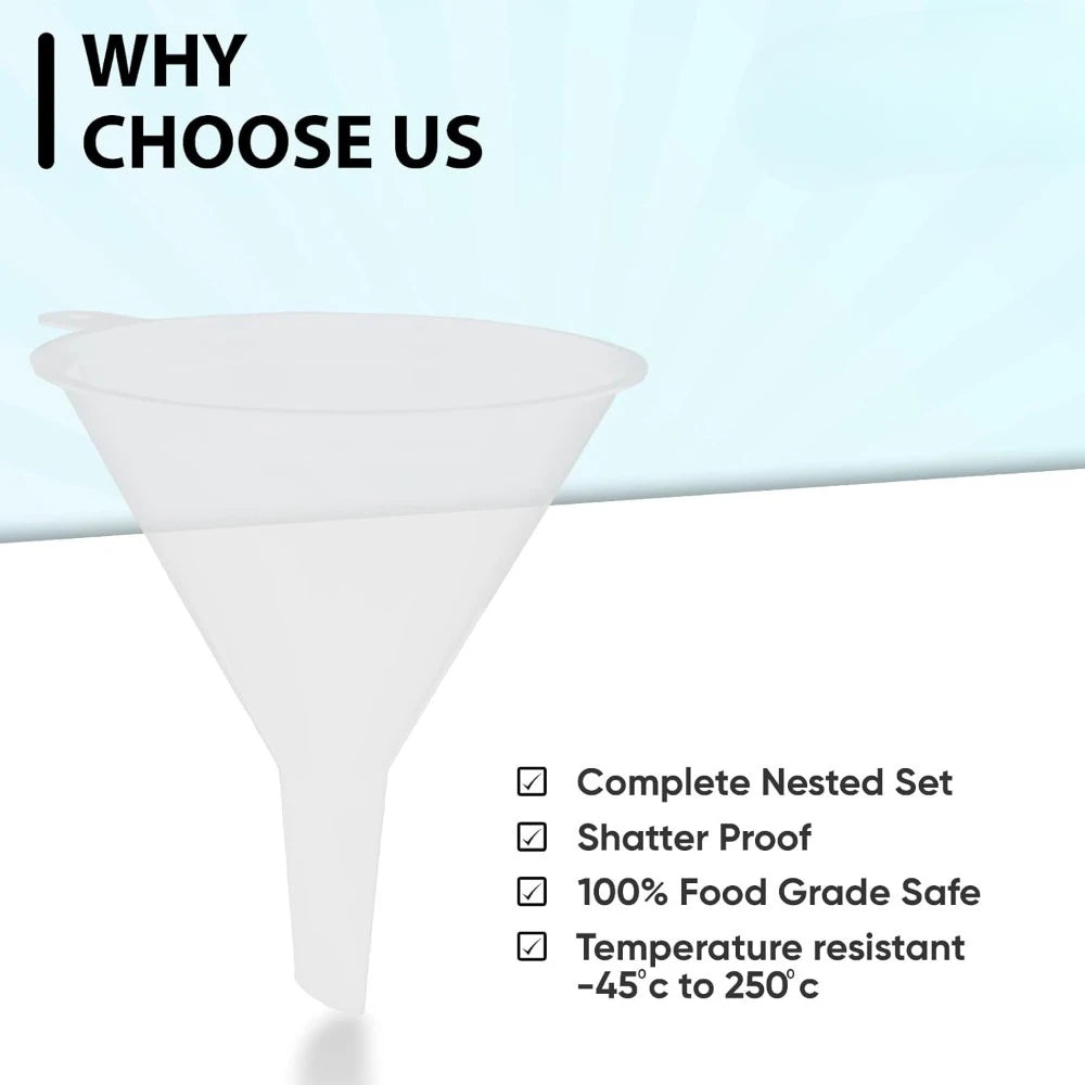 Durable, Non-Toxic, Food-Grade Plastic Funnel Set