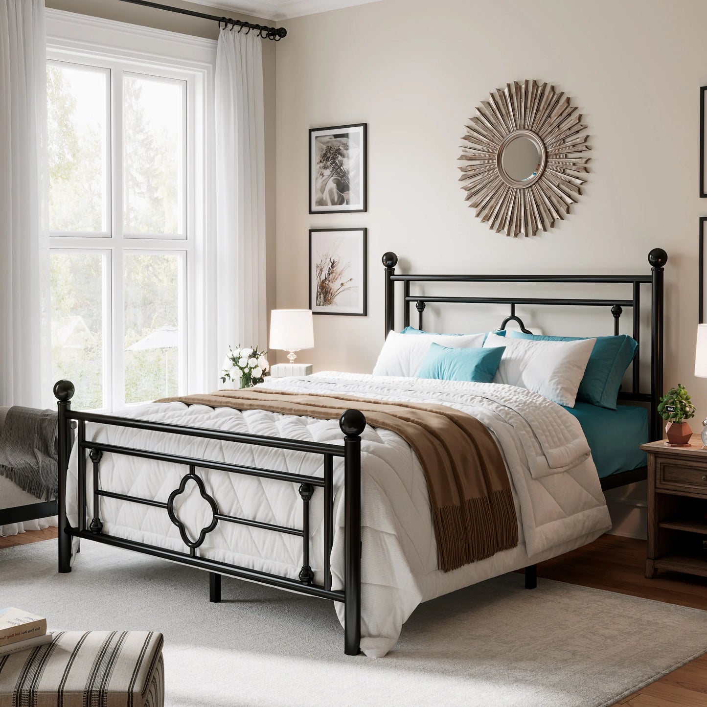 14-Inch Metal Platform Bed Frame with Vintage Victorian Design