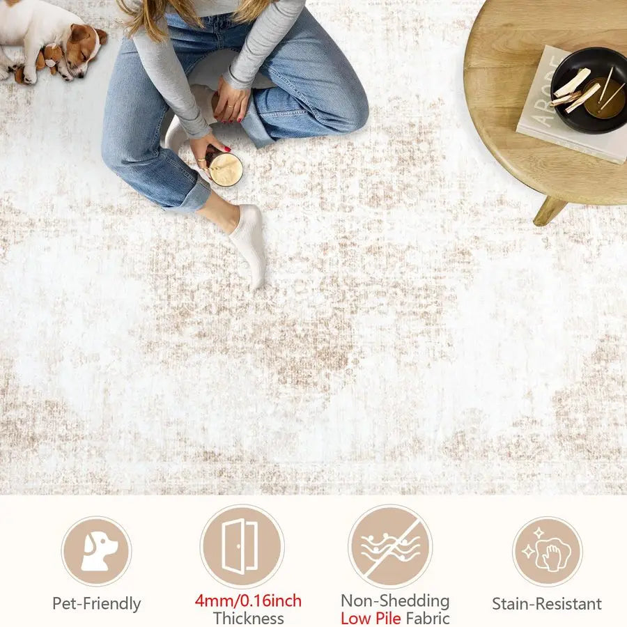 8x10 White Vintage Retro Rug