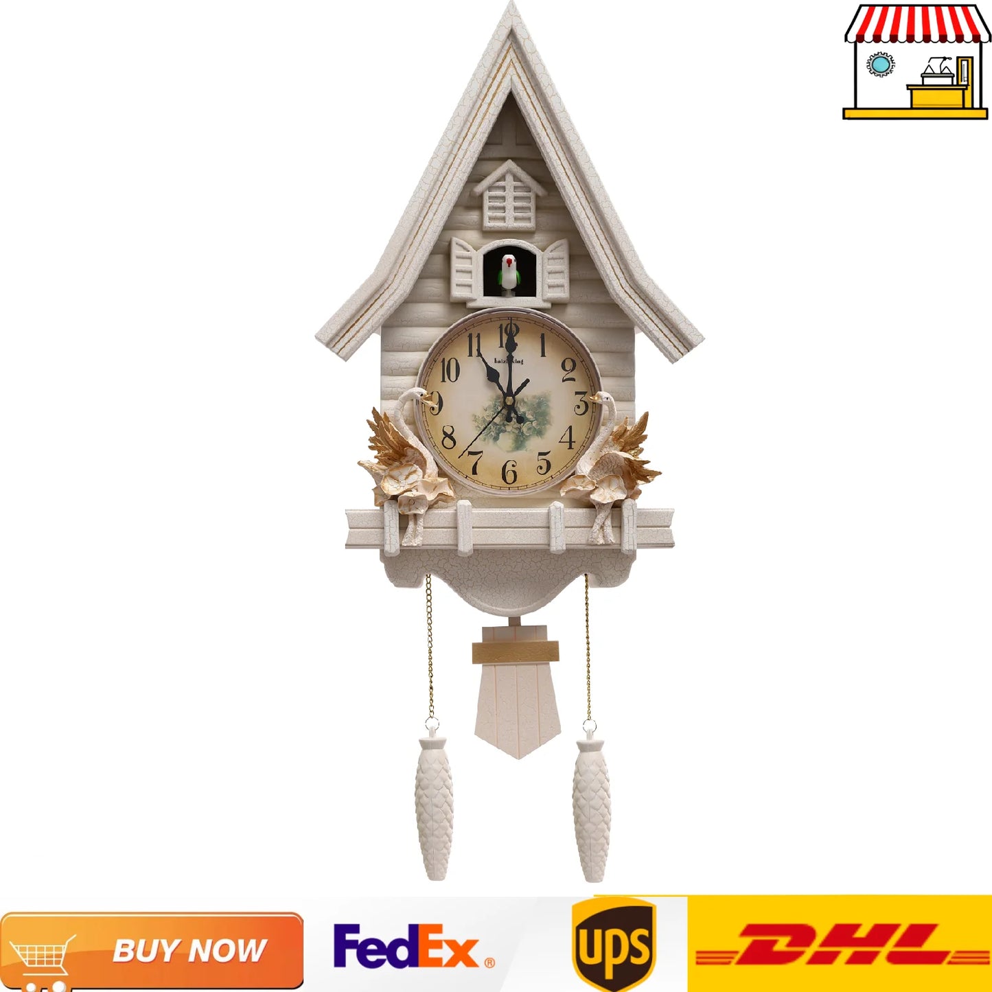 White Cuckoo Wall Clock Antique Style
