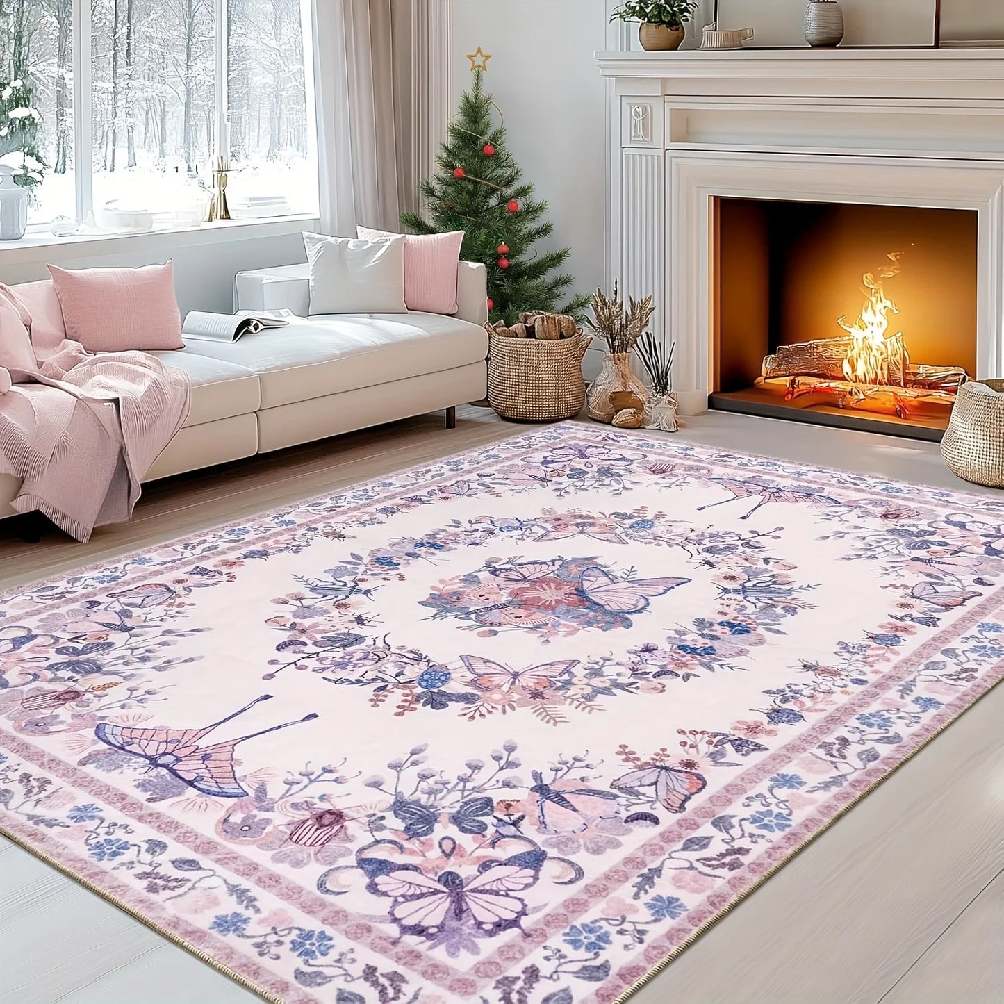 Pink Vintage Floral Large Area Rug