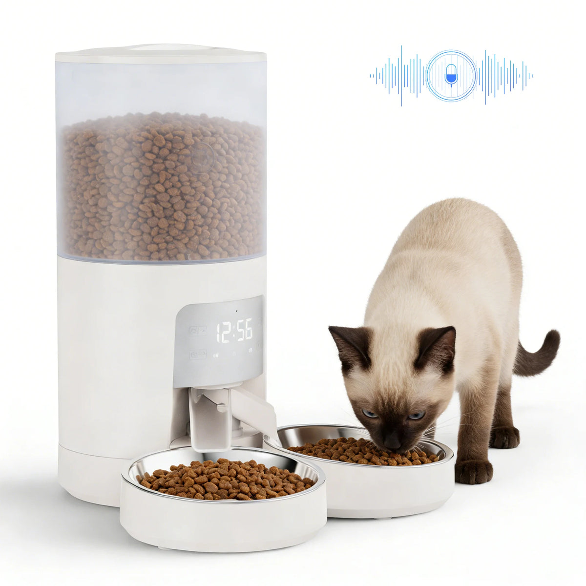 6L Automatic Cat Feeder with 2 Stainless Bowls