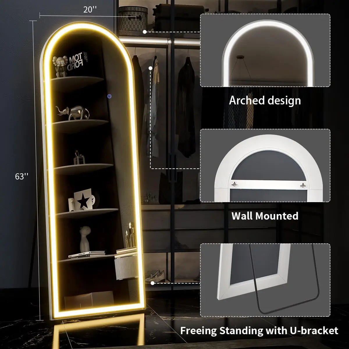 Arched Full Length Mirror WAith LED
