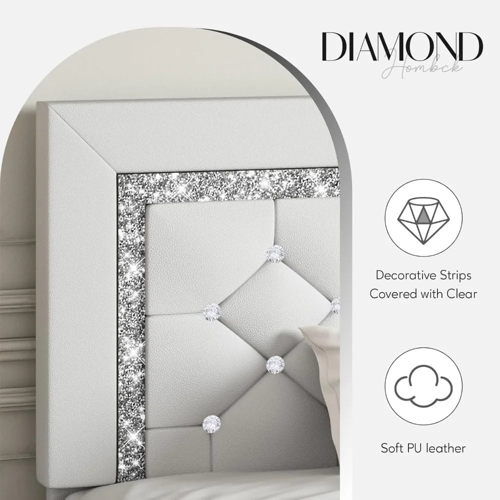 Platform Bed Frame With Upholstered Diamond Headboard