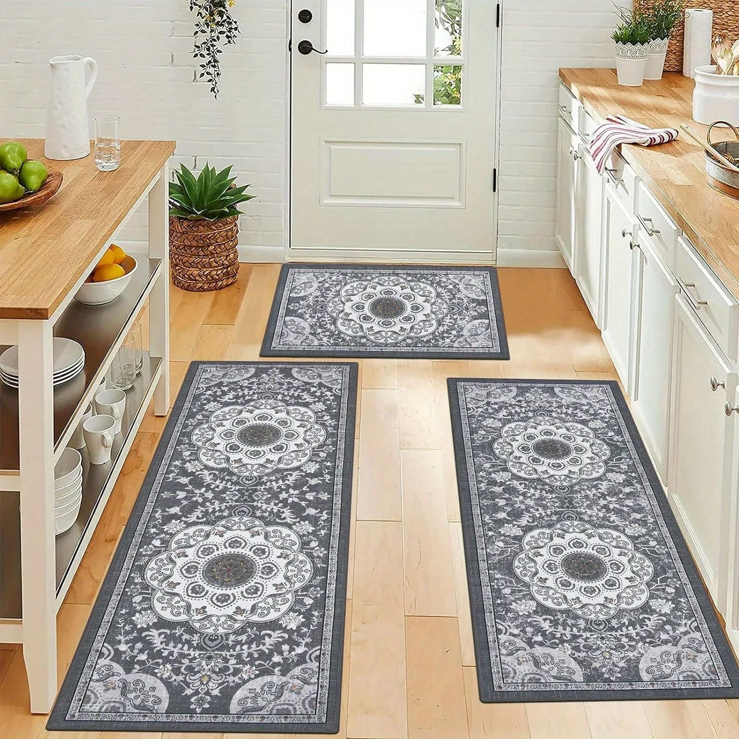 3 pcs Bohemian style kitchen carpets Non-slip